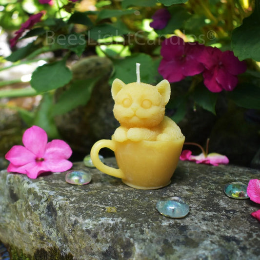 Kitty Cat Tea Cup Beeswax Candle - BIG FRENCHIES