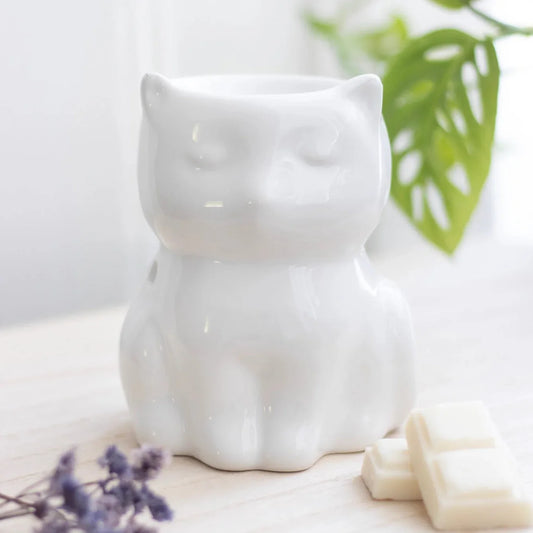 Shiny White Cat Oil Burner - BIG FRENCHIES