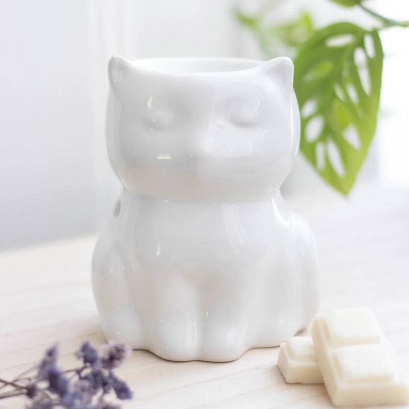 Shiny White Cat Oil Burner - BIG FRENCHIES