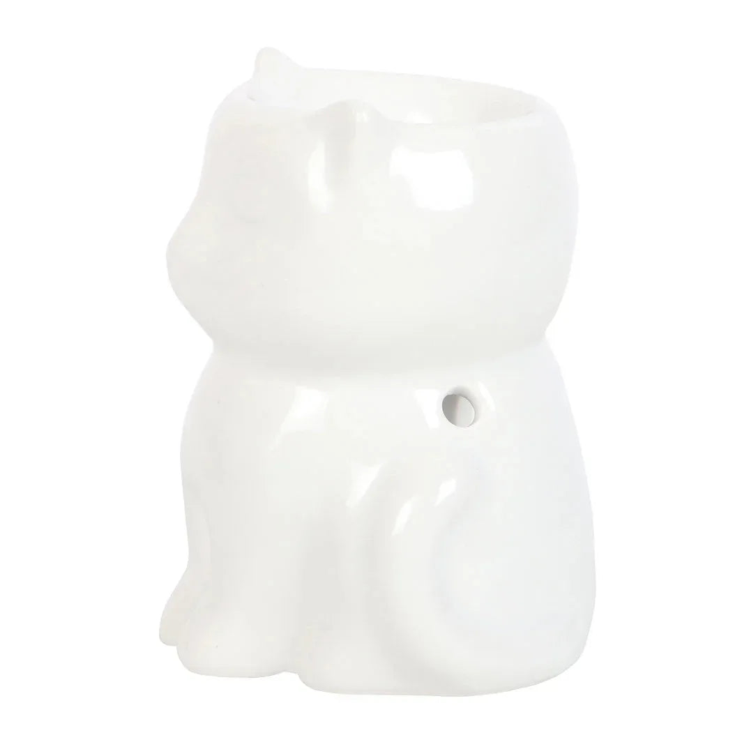 Shiny White Cat Oil Burner - BIG FRENCHIES