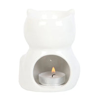 Shiny White Cat Oil Burner - BIG FRENCHIES