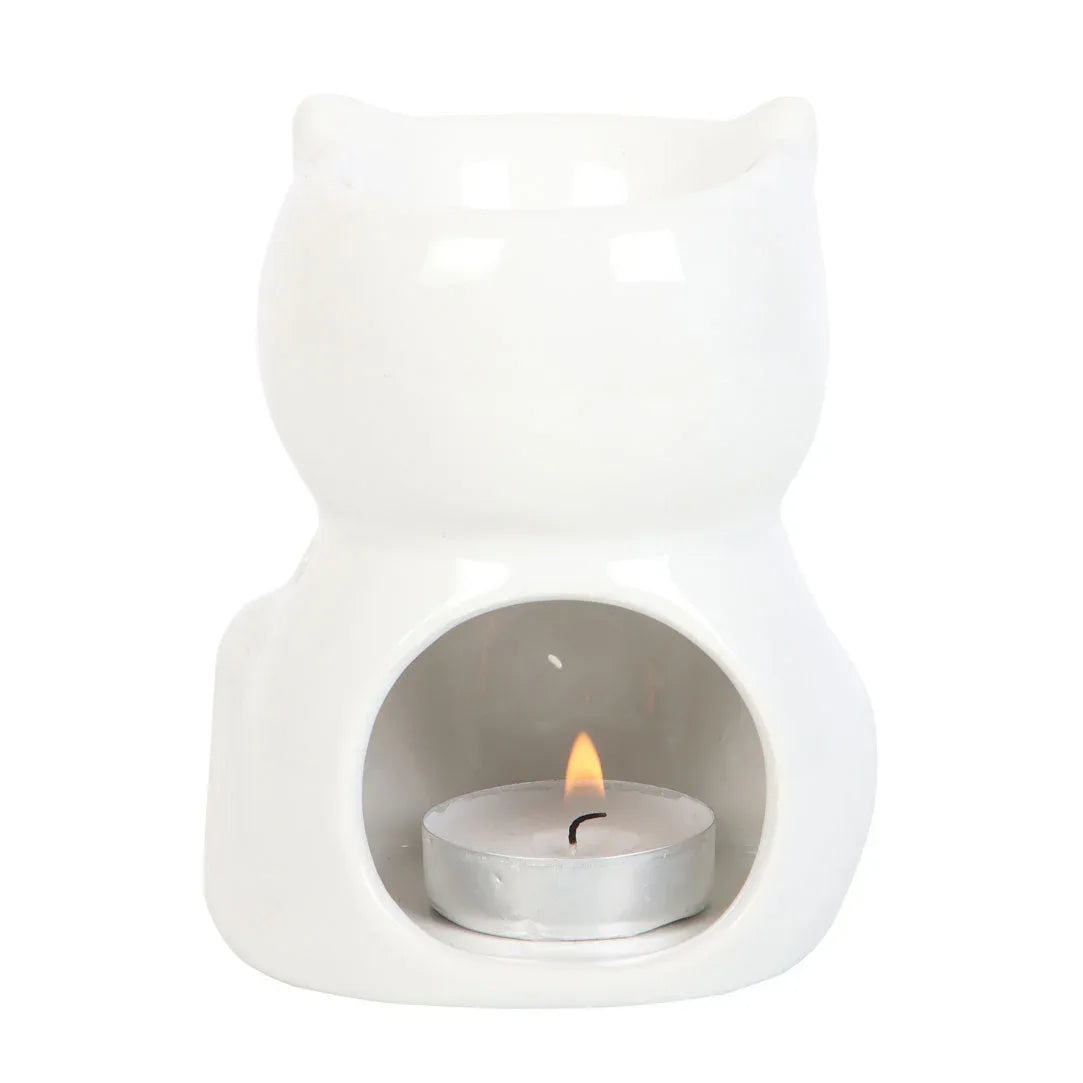 Shiny White Cat Oil Burner - BIG FRENCHIES