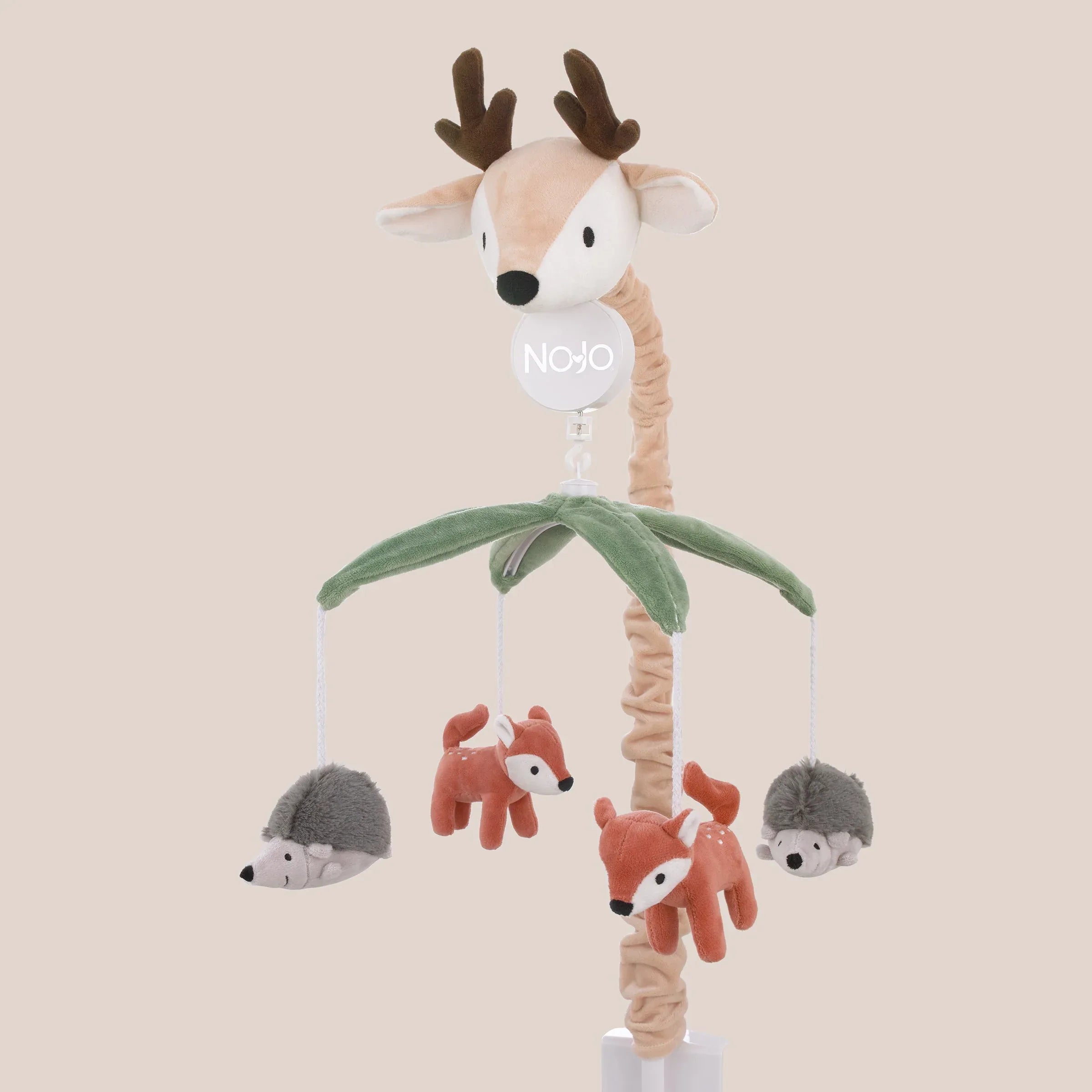 Plush Deer Green, Gray, and Tan Foxes and Hedgehogs Musical Mobile - BIG FRENCHIES