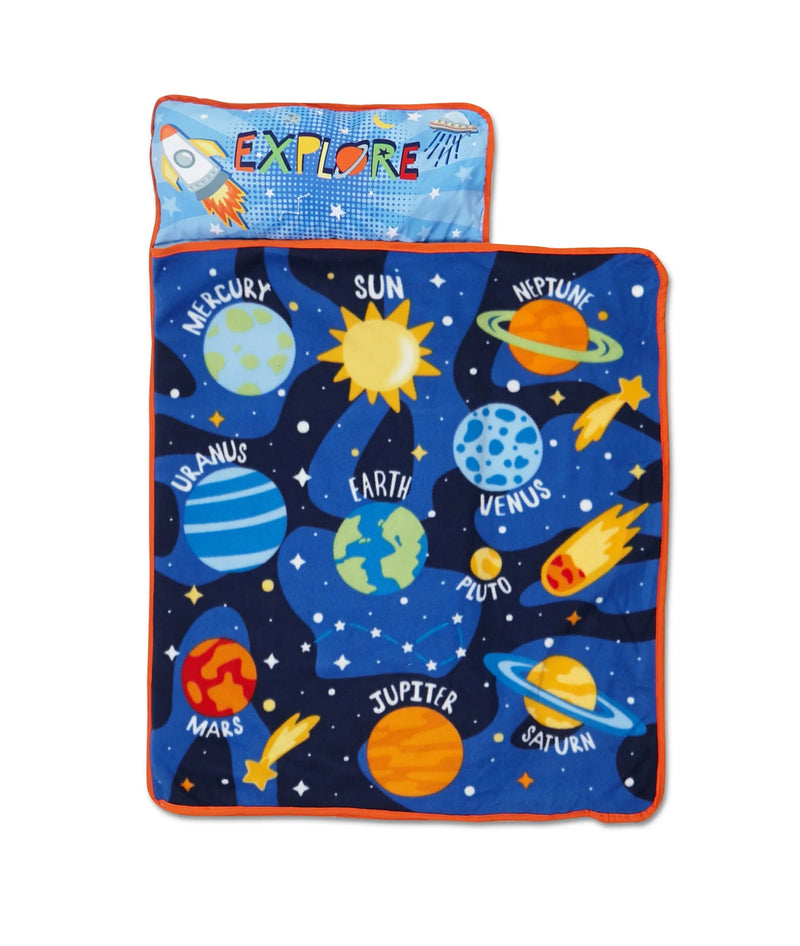 NoJo Planets Outer Space Toddler Nap Mat - Includes Attached Pillow and Fleece Blanket - BIG FRENCHIES
