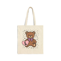 L: Bear Holding a Heart Tote Bag with Initial - BIG FRENCHIES