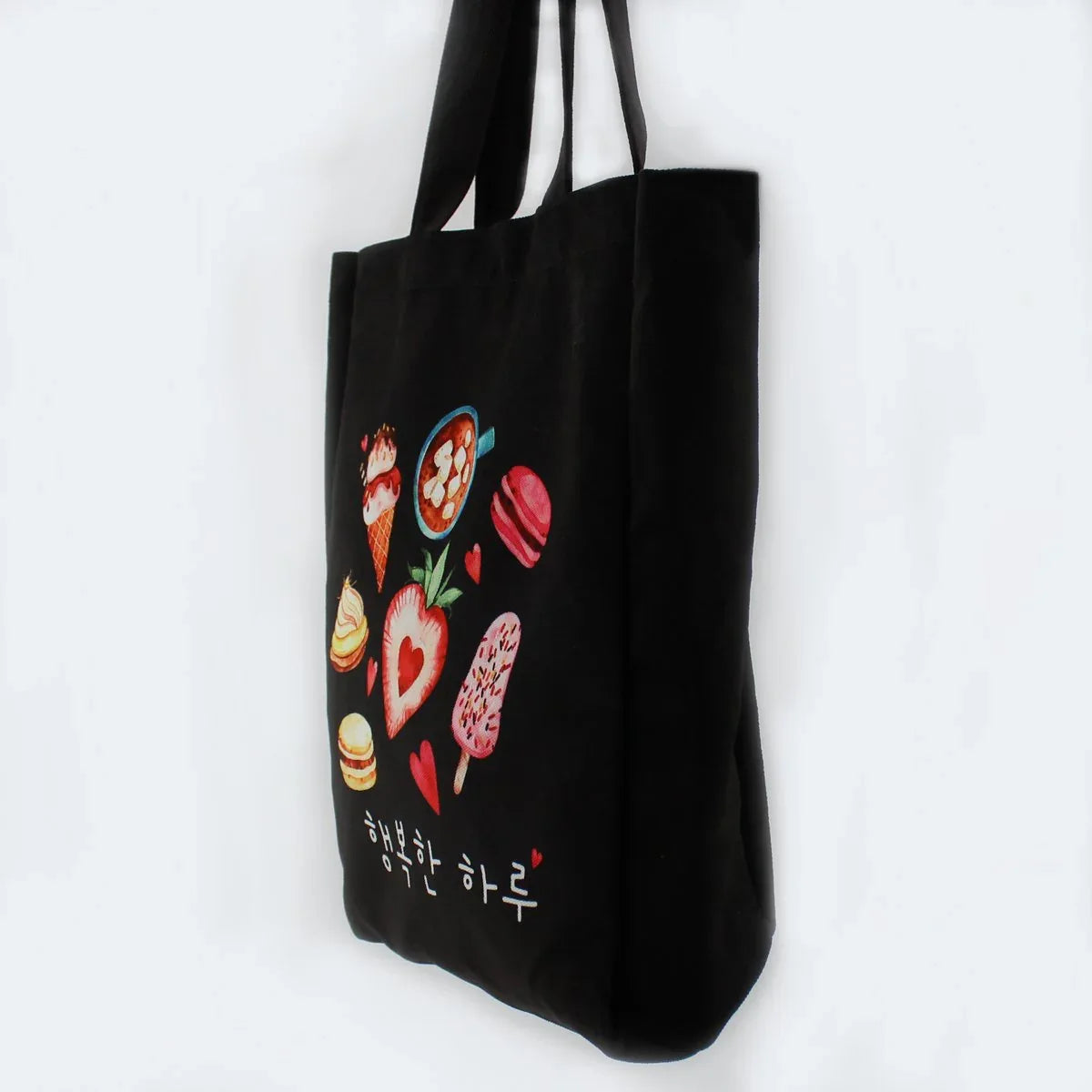 Black Korean Tote Bag – Ice Cream Design with Zipper & Pocket - BIG FRENCHIES
