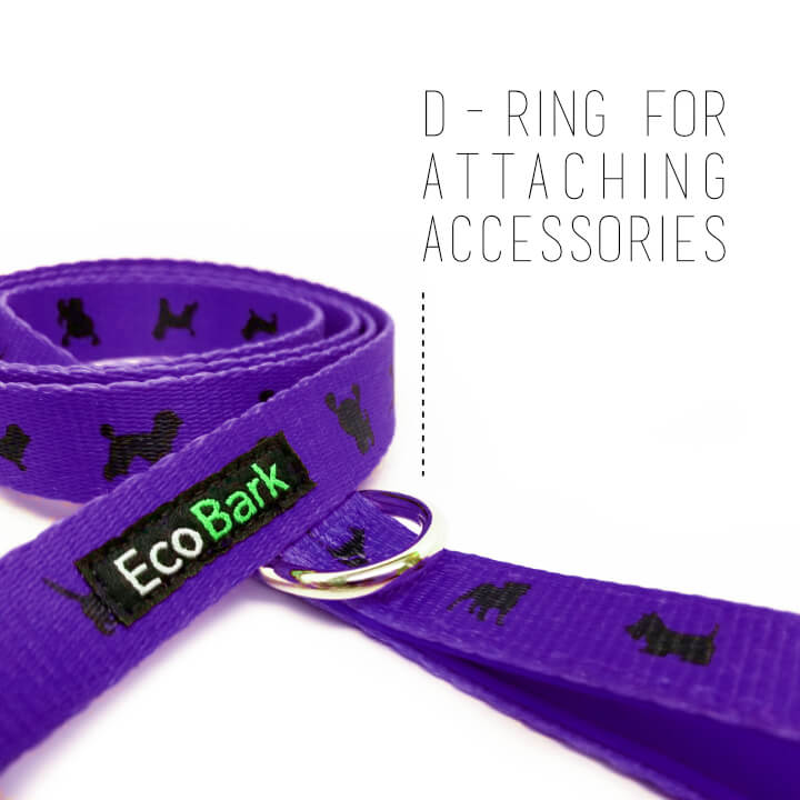 EcoBark Purple Dog Leash- Padded Comfort Grip Leash Dog Pattern - 4ft, 5ft, and 6ft for XS, Small, and Medium Dogs - BIG FRENCHIES
