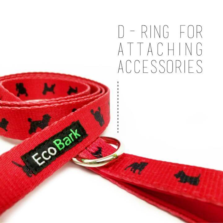 EcoBark Cherry Red Dog Leash- Padded Comfort Grip Leash with Dog Pattern - 4 ft, 5 ft, and 6 ft Leash for Small and Medium Dogs - BIG FRENCHIES