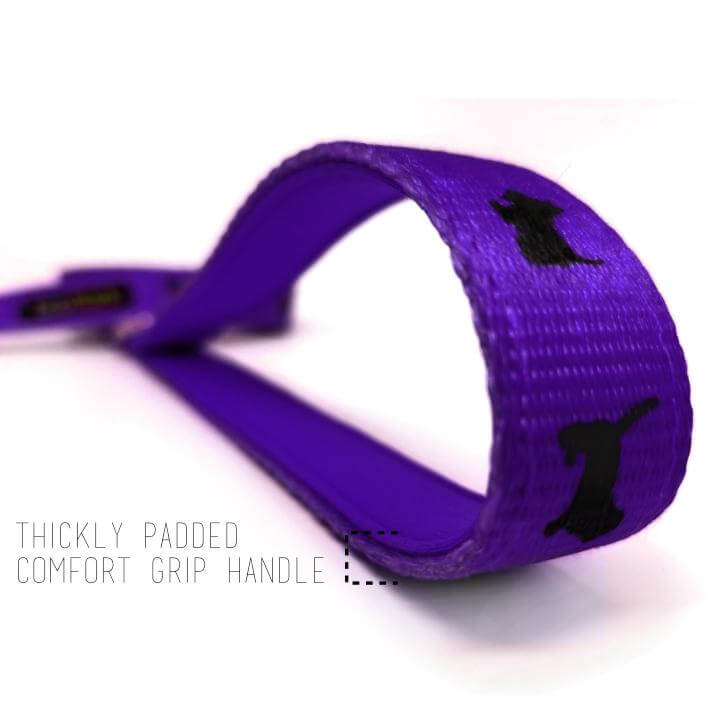 EcoBark Purple Dog Leash- Padded Comfort Grip Leash Dog Pattern - 4ft, 5ft, and 6ft for XS, Small, and Medium Dogs - BIG FRENCHIES