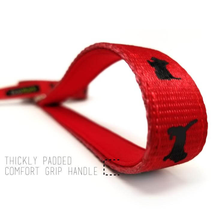EcoBark Cherry Red Dog Leash- Padded Comfort Grip Leash with Dog Pattern - 4 ft, 5 ft, and 6 ft Leash for Small and Medium Dogs - BIG FRENCHIES