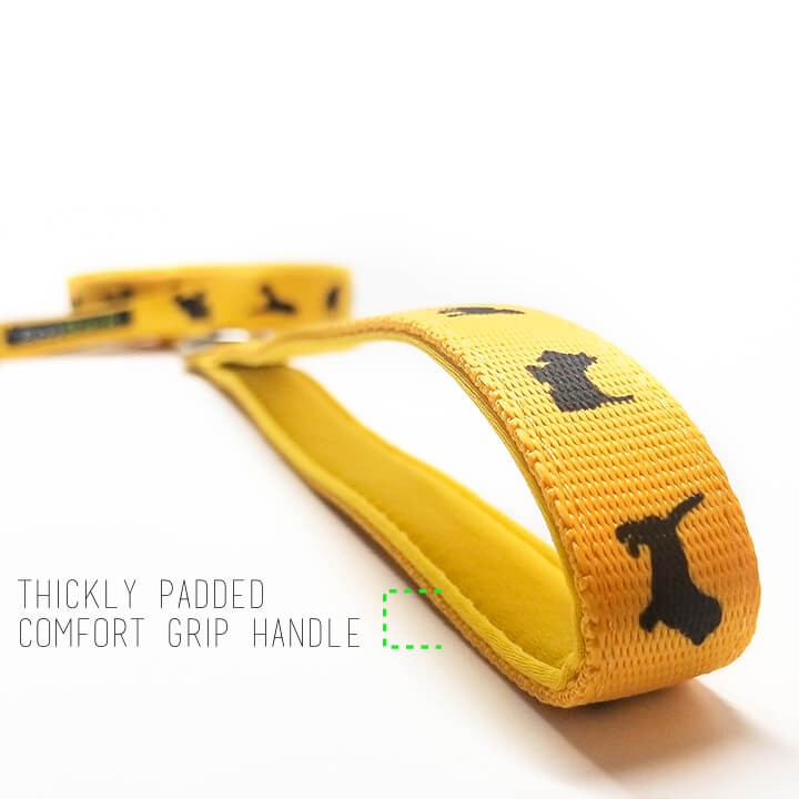 EcoBark Yellow Dog Leash- Padded Comfort Grip Padded Leash Dog Pattern - 4ft, 5ft, and 6ft Leash for Small and Medium Dogs - BIG FRENCHIES