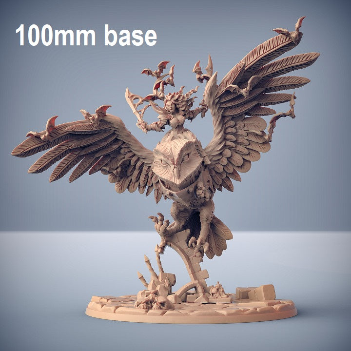 Lenora on Vampiric Barbajiann (Heroic Owl Mount)-3D Printed Miniatures-BIG FRENCHIES-All Systems Go Games