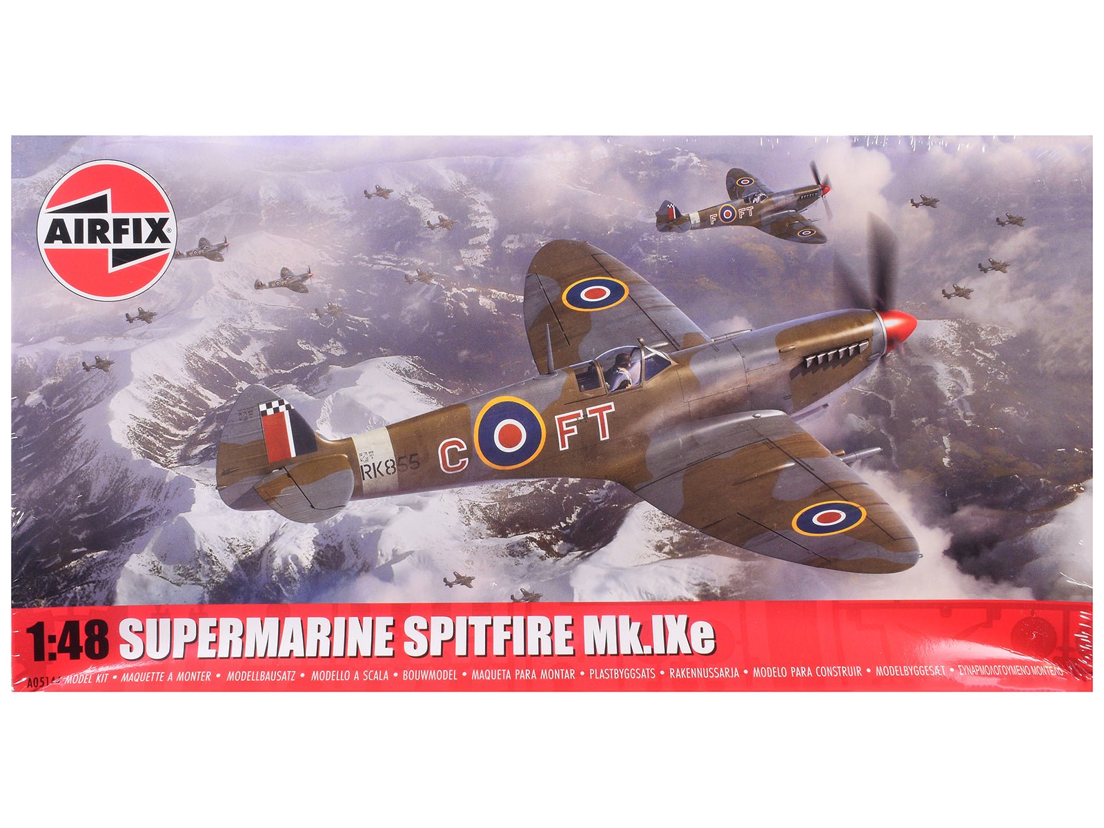 Level 2 Model Kit Supermarine Spitfire Mk.IXe Fighter Aircraft with 3 Scheme Options 1/48 Plastic Model Kit by Airfix  free shipping USA