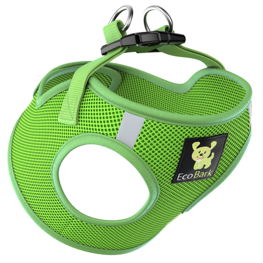 EcoBark Lime Green Step In Dog Harness - Reflective Soft Mesh Harness for Teacup, Small Dogs and Puppies - BIG FRENCHIES