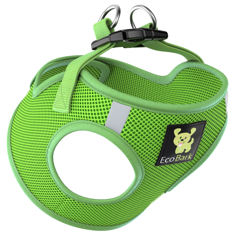 EcoBark Lime Green Step In Dog Harness - Reflective Soft Mesh Harness for Teacup, Small Dogs and Puppies - BIG FRENCHIES