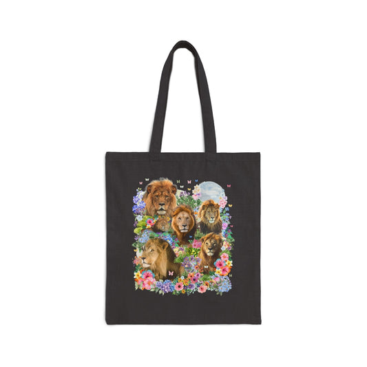 Lions in Flowers Tote Bag