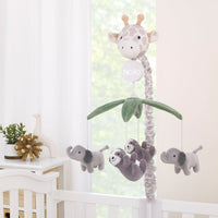 Plush Giraffe Taupe, Green, and Gray Elephants and Sloth's Musical Mobile - BIG FRENCHIES