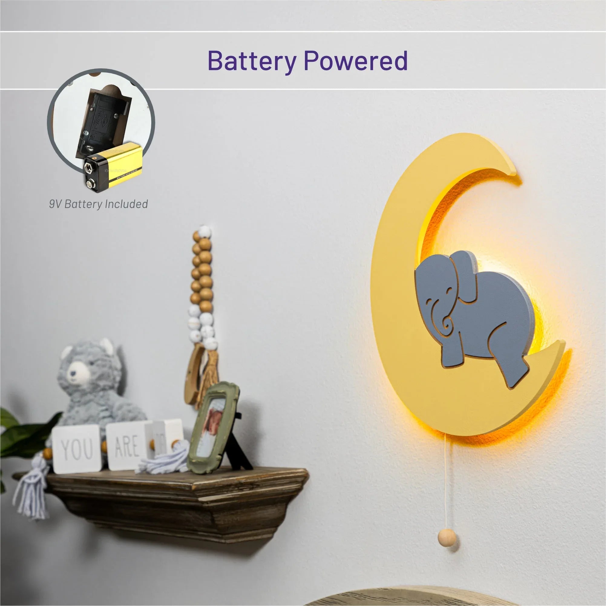 LumiDreams Wall Light - Kid's Decor Nightlight Elephant on Moon - BIG FRENCHIES