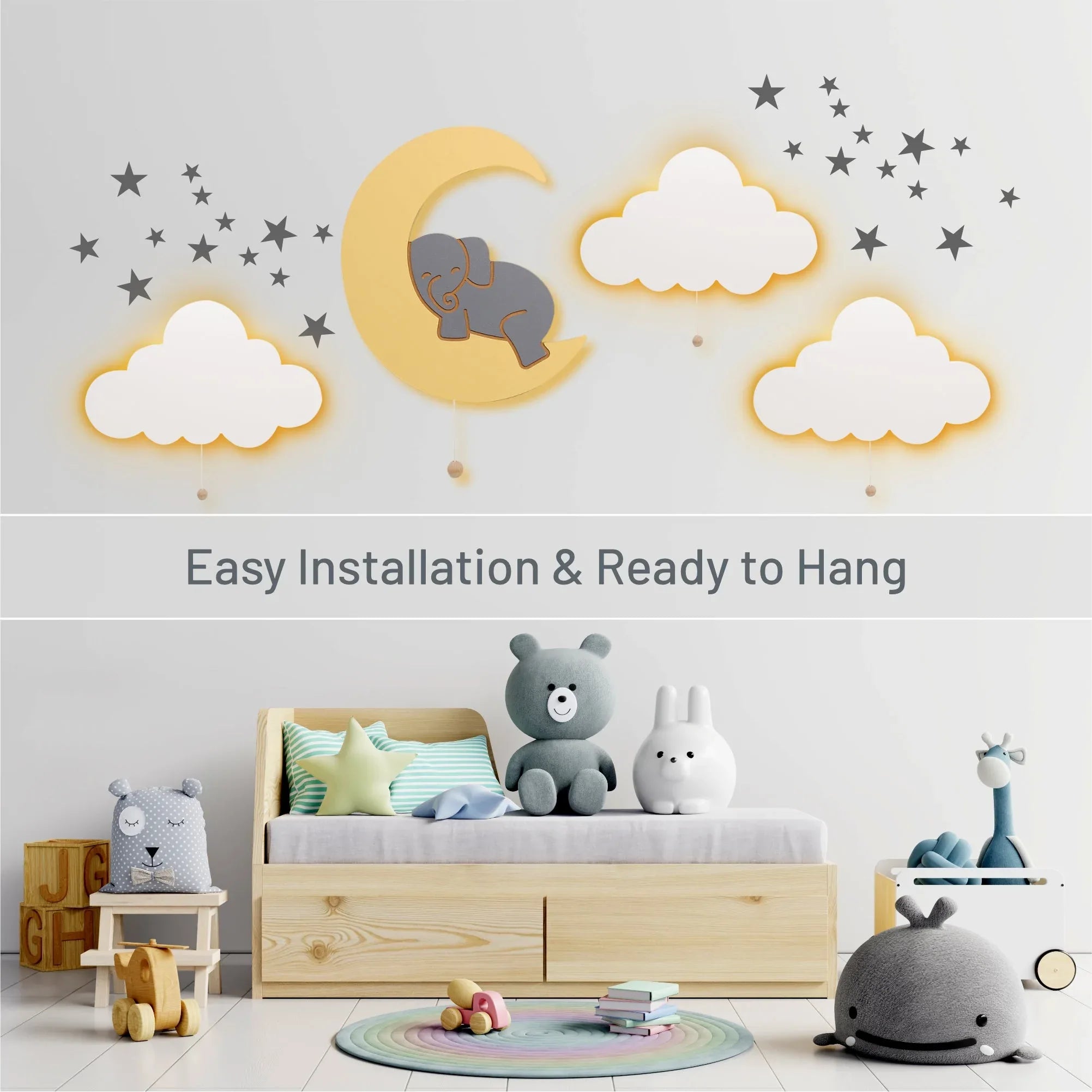LumiDreams Wall Light - Kid's Decor Nightlight Elephant on Moon - BIG FRENCHIES
