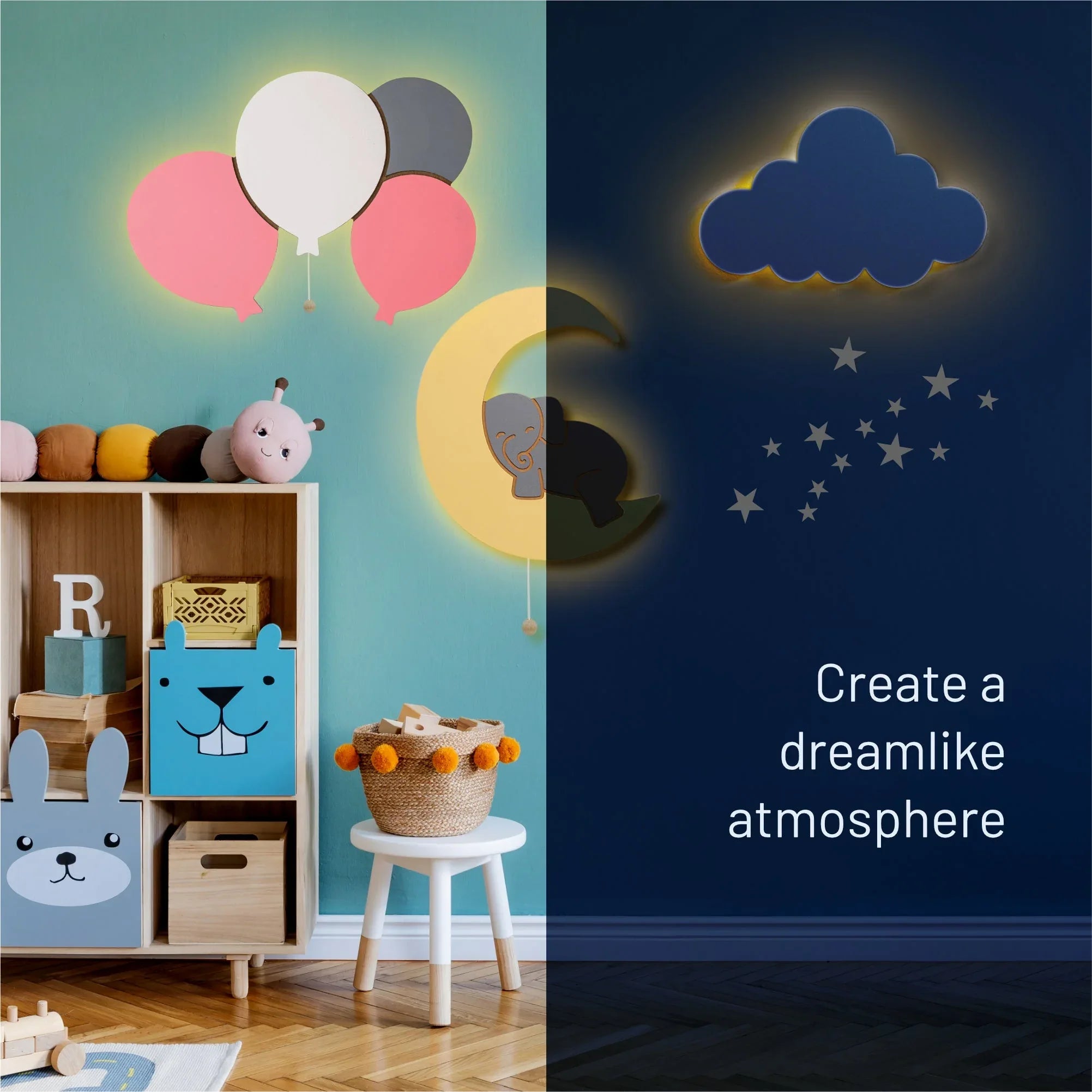LumiDreams Wall Light - Kid's Decor Nightlight Elephant on Moon - BIG FRENCHIES