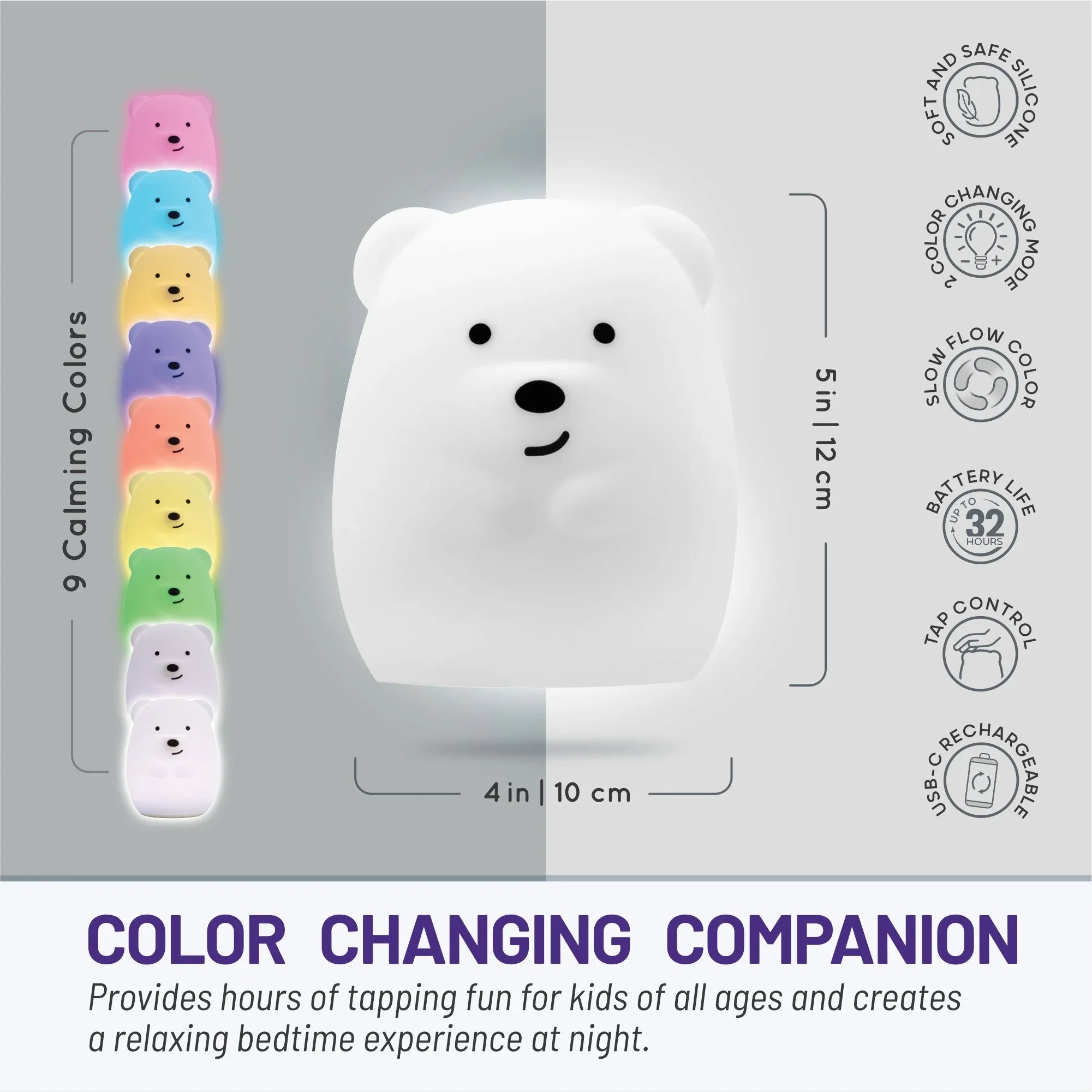 LumiPets® Bella the Bear- Children's Touch Night Light Junior - BIG FRENCHIES