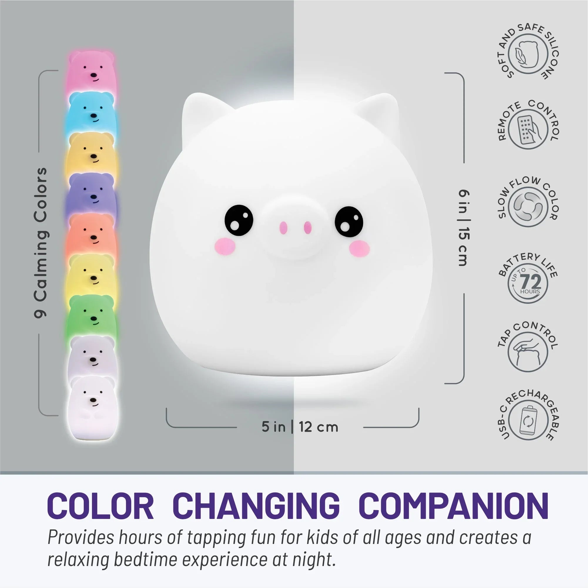 LumiPets® Percy the Pig- Children's Touch Night Light - BIG FRENCHIES