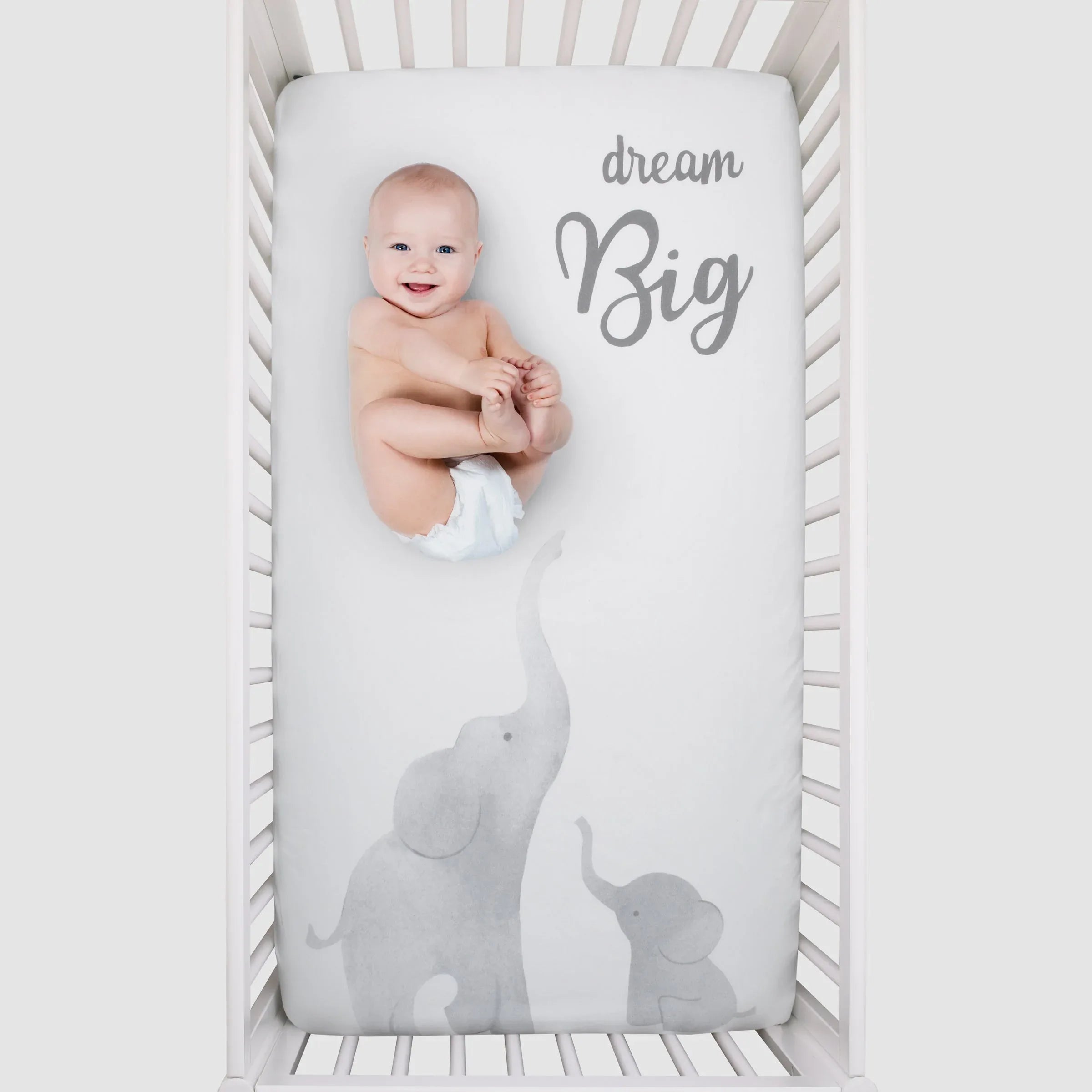 Elephant Tribe Grey and White 100% Cotton Photo Op Fitted Crib Sheet - BIG FRENCHIES