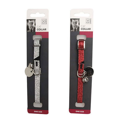 M-Pets Glitter Cat Collar with Bell Grey-Red 30cm