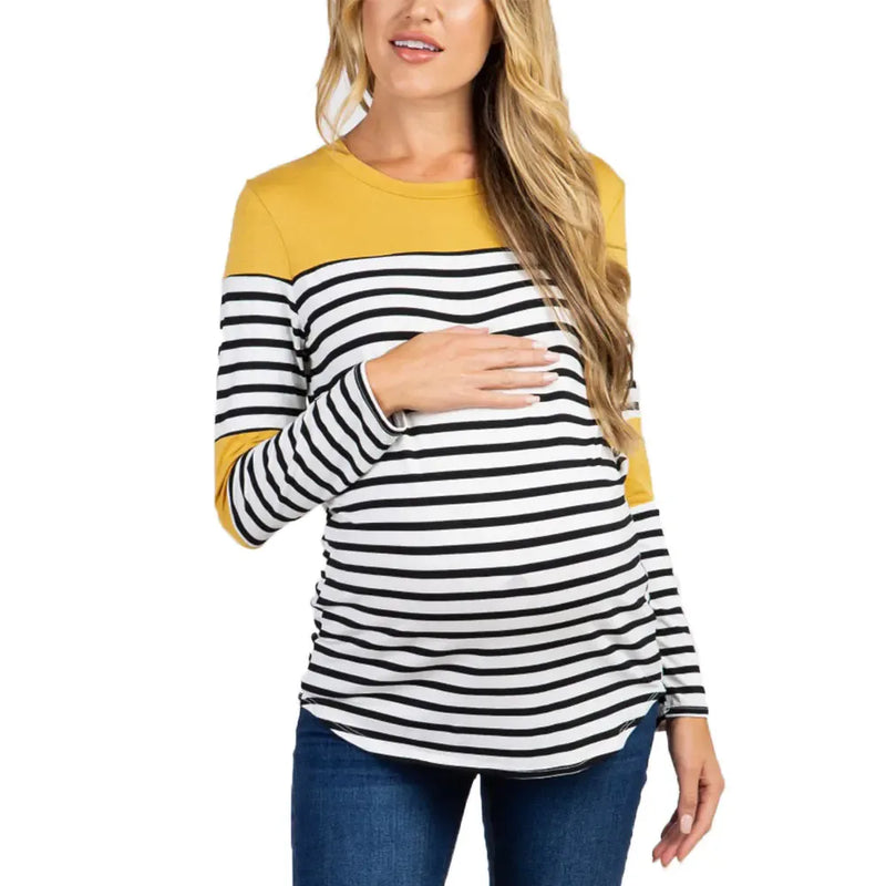 Women's Maternity Striped Long Sleeve T-Shirt for Nursing - BAGE211510103-NURSG - BIG FRENCHIES