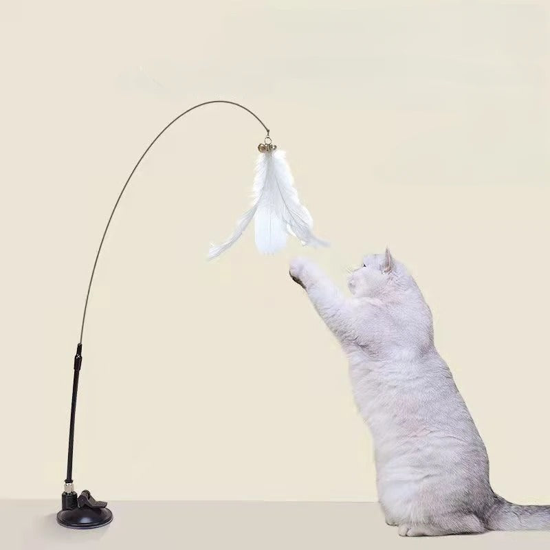 Interactive Cat Teaser Stick with Natural Feathers & Suction Cup - BIG FRENCHIES
