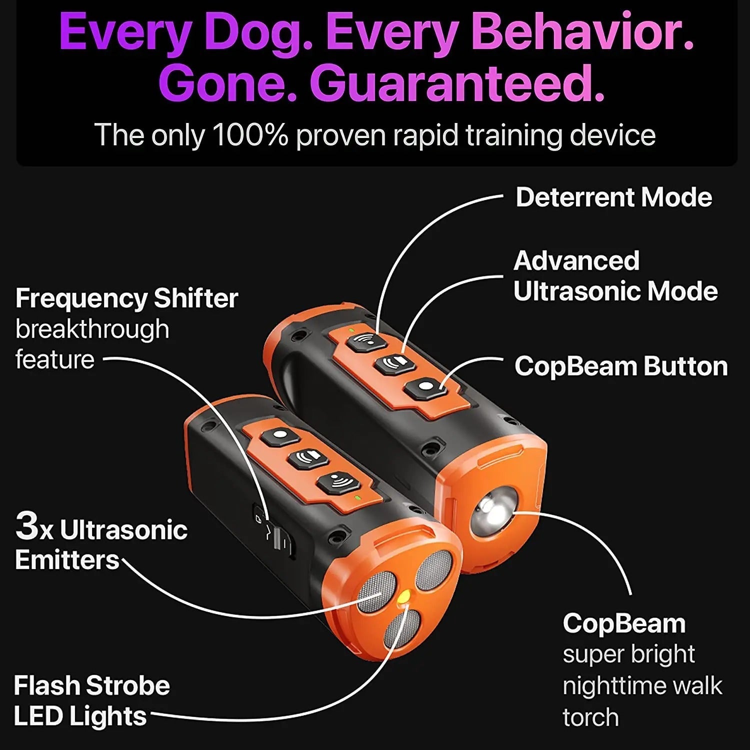 Ultrasonic Bark Deterrent – Rechargeable Dog Repeller Device with LED Flashlight - BIG FRENCHIES