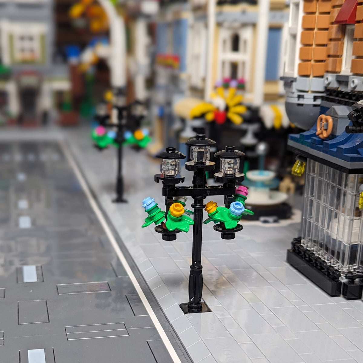 Black City Lamppost with Two Hanging Flower Baskets - Build Kit - Made Using LEGO® Parts-Custom LEGO Kit-BIG FRENCHIES-StudBee
