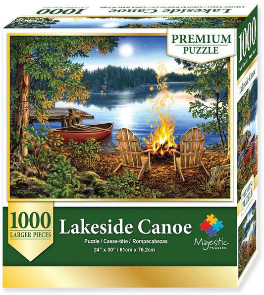 Majestic Lakeside Canoe 1000 Piece Wooden Jigsaw Puzzle by Springbok Puzzles - Serene Nature Adventure