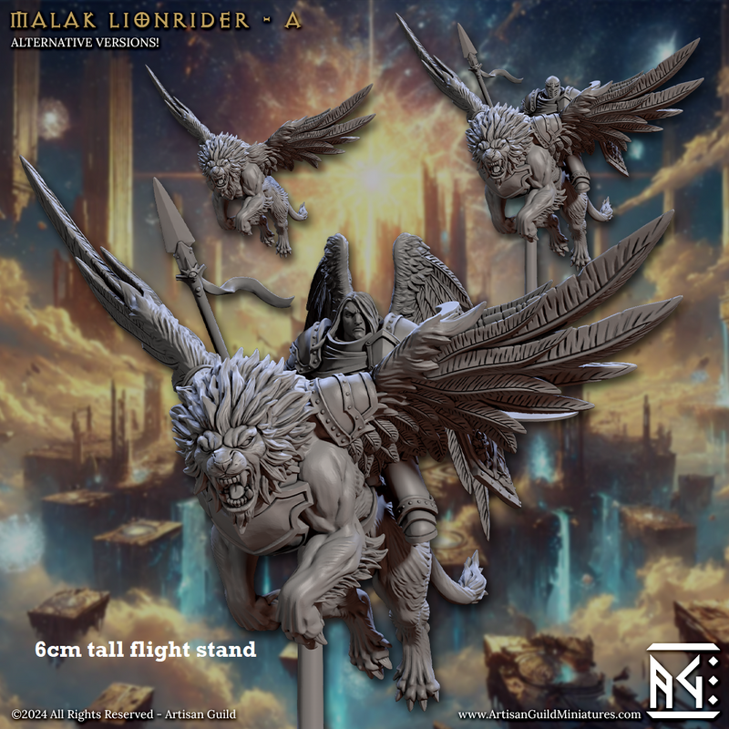 Malak Lionrider: Sculpt A (Male Angel Paladin Calvary Unit)-3D Printed Miniatures-BIG FRENCHIES-All Systems Go Games
