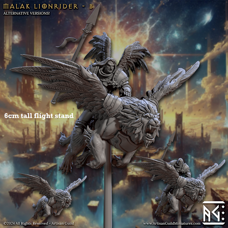 Malak Lionrider: Sculpt B (Male Angel Paladin Calvary Unit)-3D Printed Miniatures-BIG FRENCHIES-All Systems Go Games
