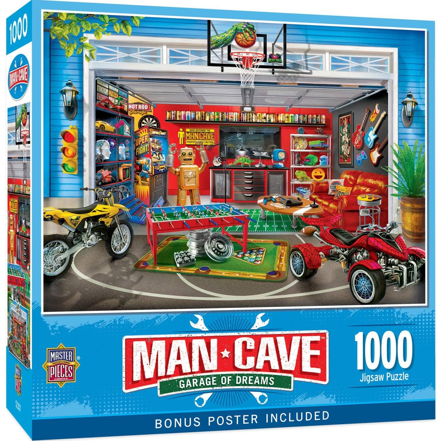 Man Cave Garage of Dreams 1000 Piece Jigsaw Puzzle | Masterpieces Puzzles - BIG FRENCHIES