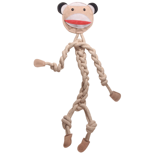 Stuey Sock Monkey Natural Rope Knottie® Dog Toy, Large (9mm rope diameter) - BIG FRENCHIES