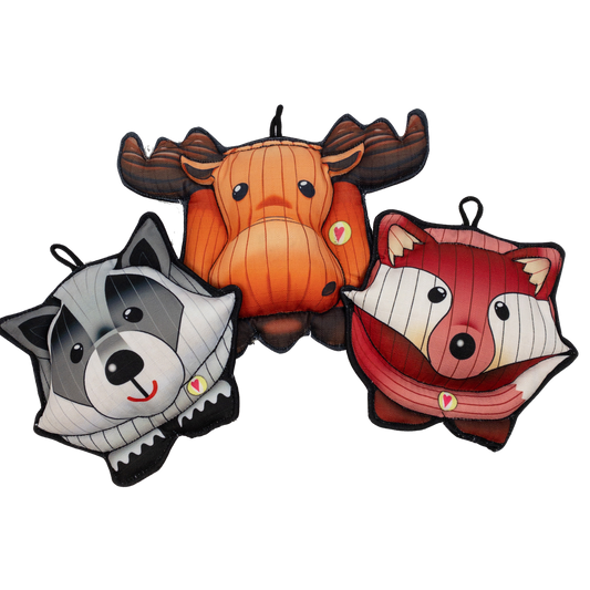 HuggleTuff™ Puffies Woodland Friends Plush Dog Toys, 3 Pack - BIG FRENCHIES
