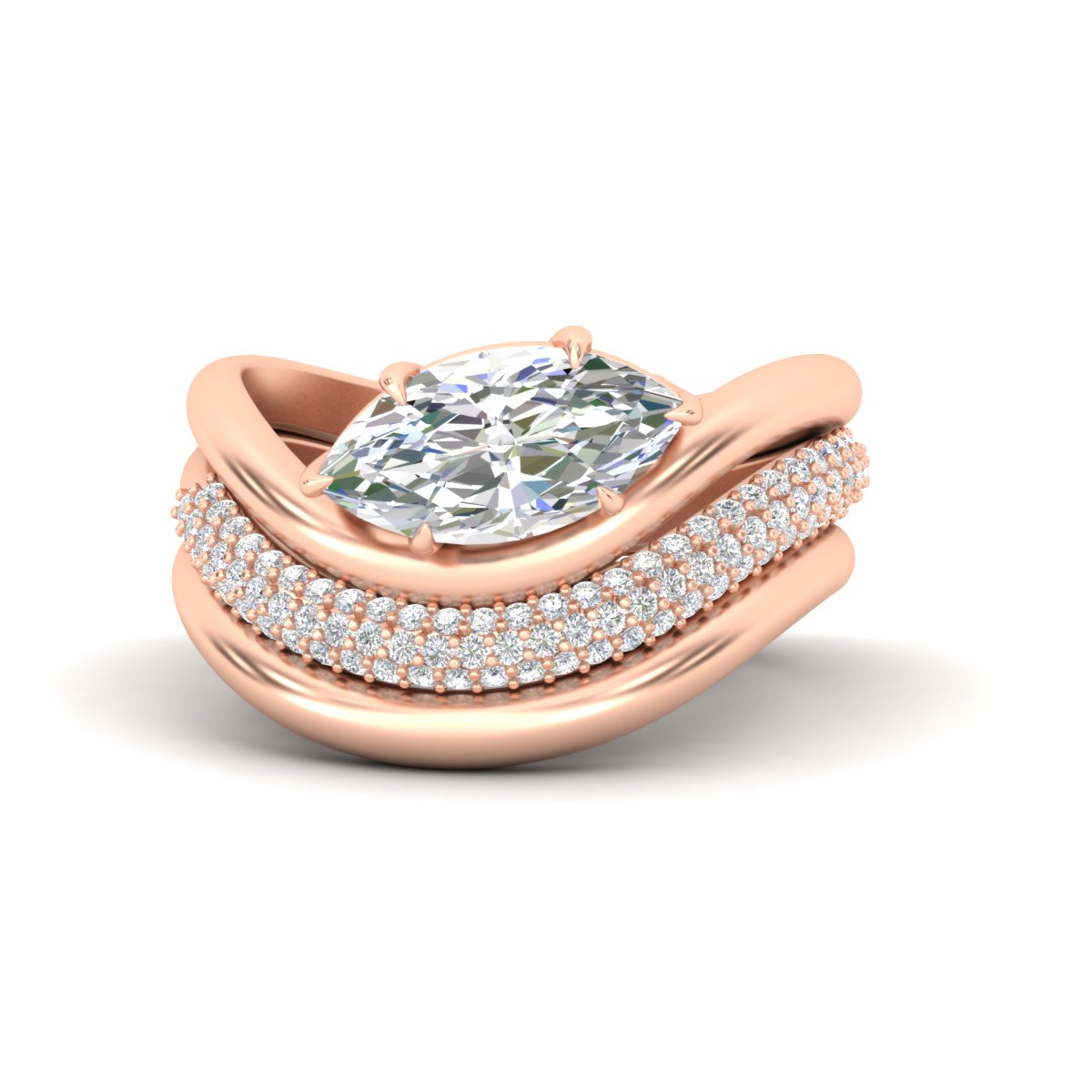 Dual Bands with Wave Solitaire Ring