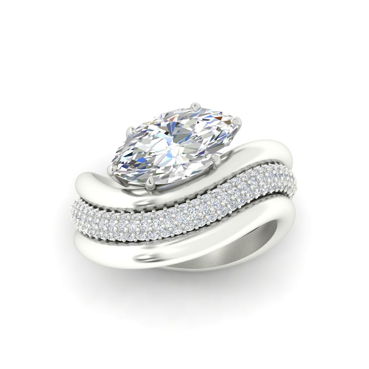 Dual Bands with Wave Solitaire Ring