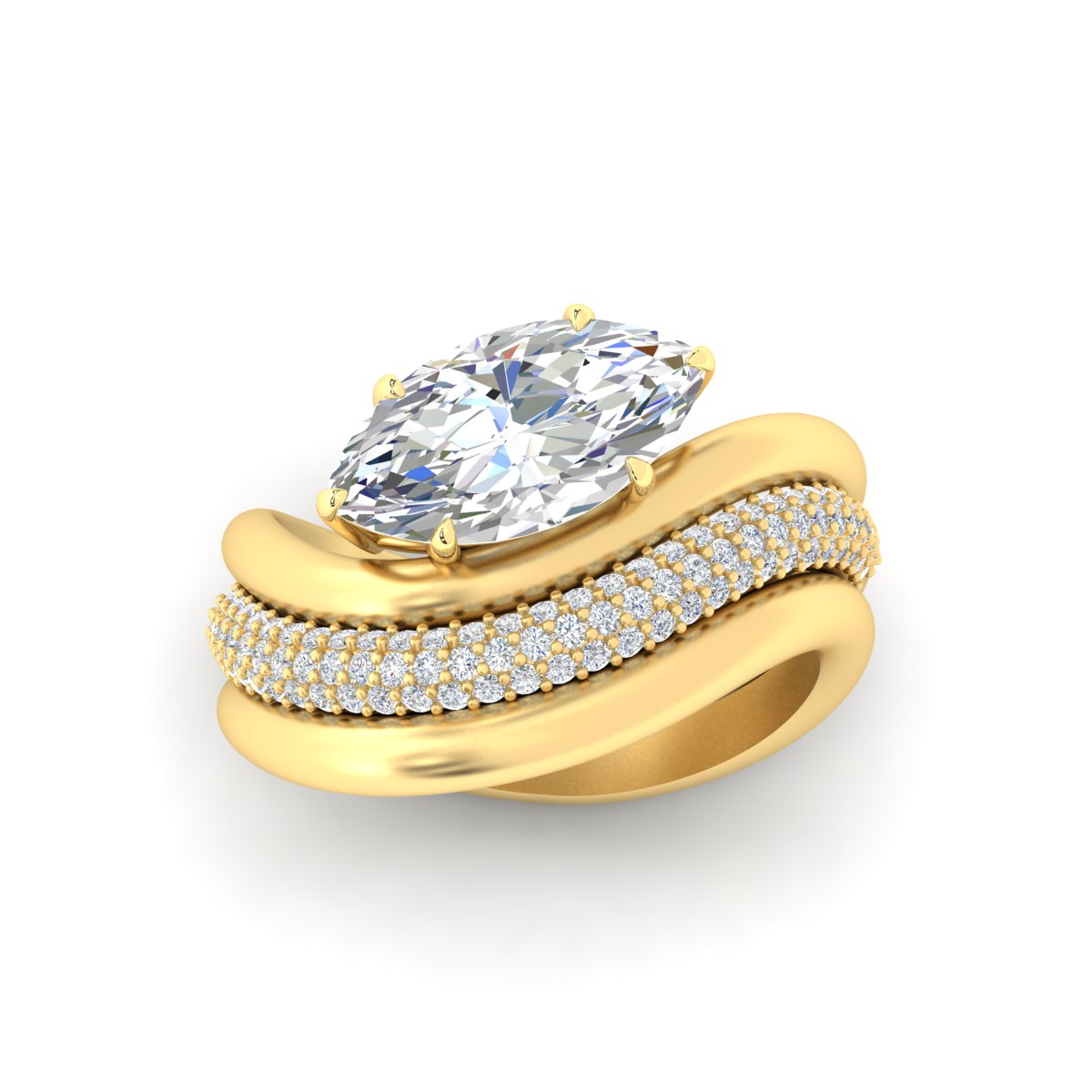 Dual Bands with Wave Solitaire Ring
