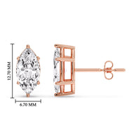 6 Prong Marquise Diamonds Solitaire Stud Earring in Basket Setting