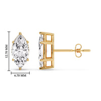 6 Prong Marquise Diamonds Solitaire Stud Earring in Basket Setting