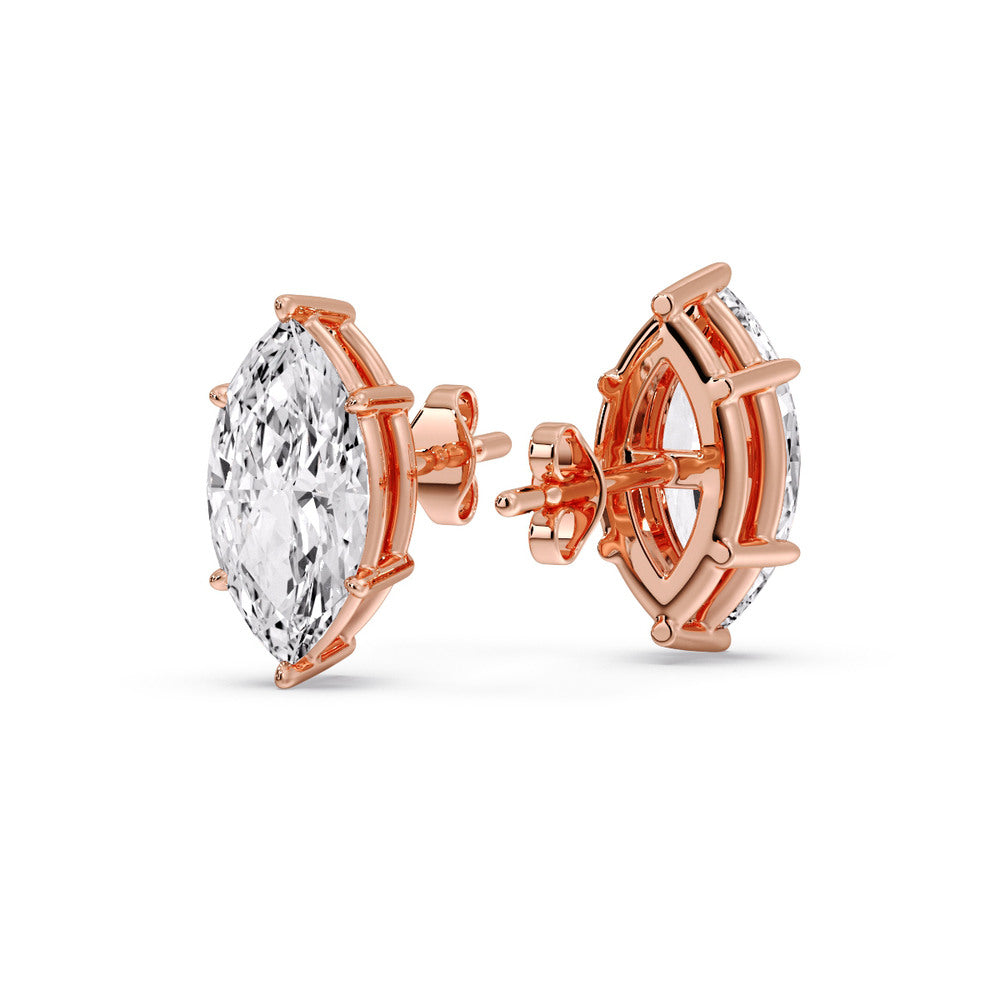 6 Prong Marquise Diamonds Solitaire Stud Earring in Basket Setting