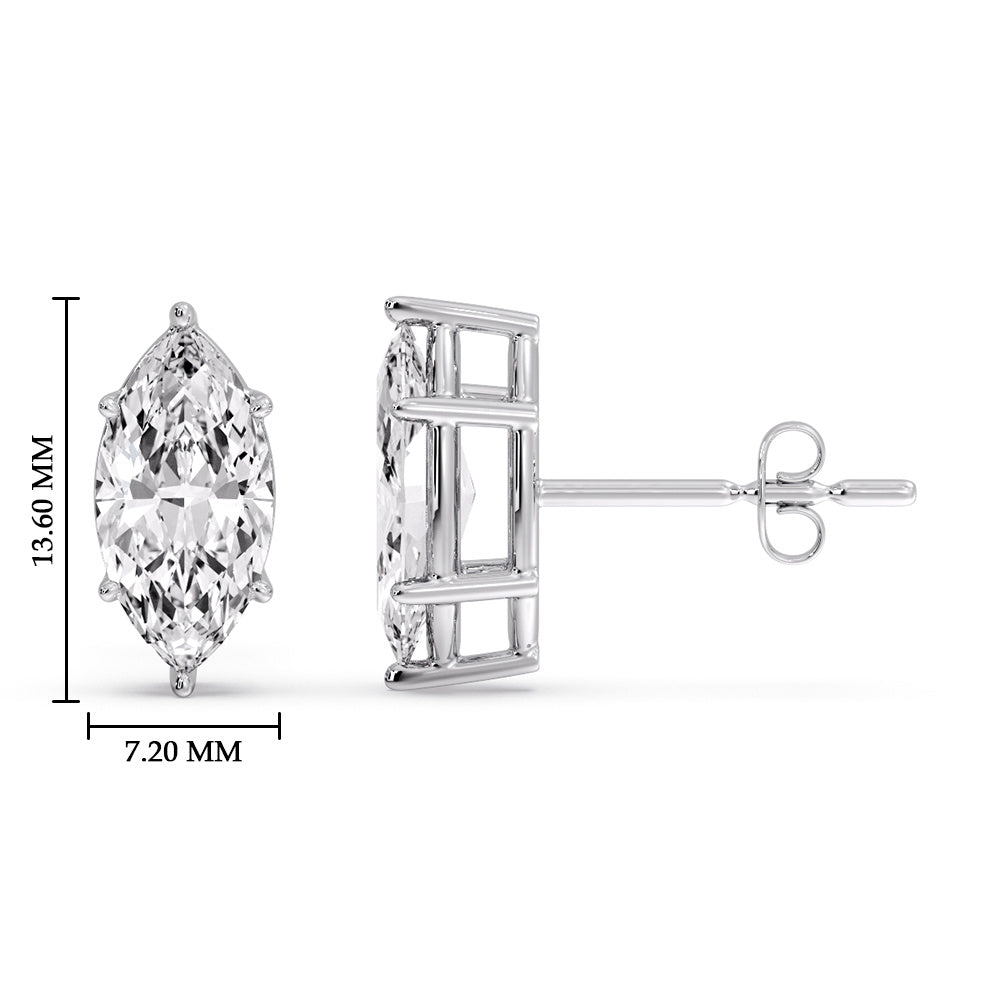 6 Prong Marquise Diamonds Solitaire Stud Earring in Basket Setting