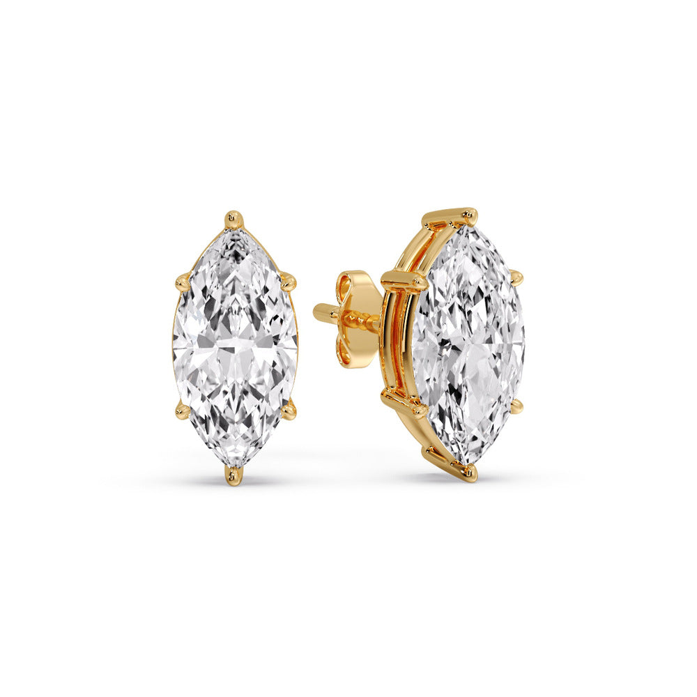 6 Prong Marquise Diamonds Solitaire Stud Earring in Basket Setting