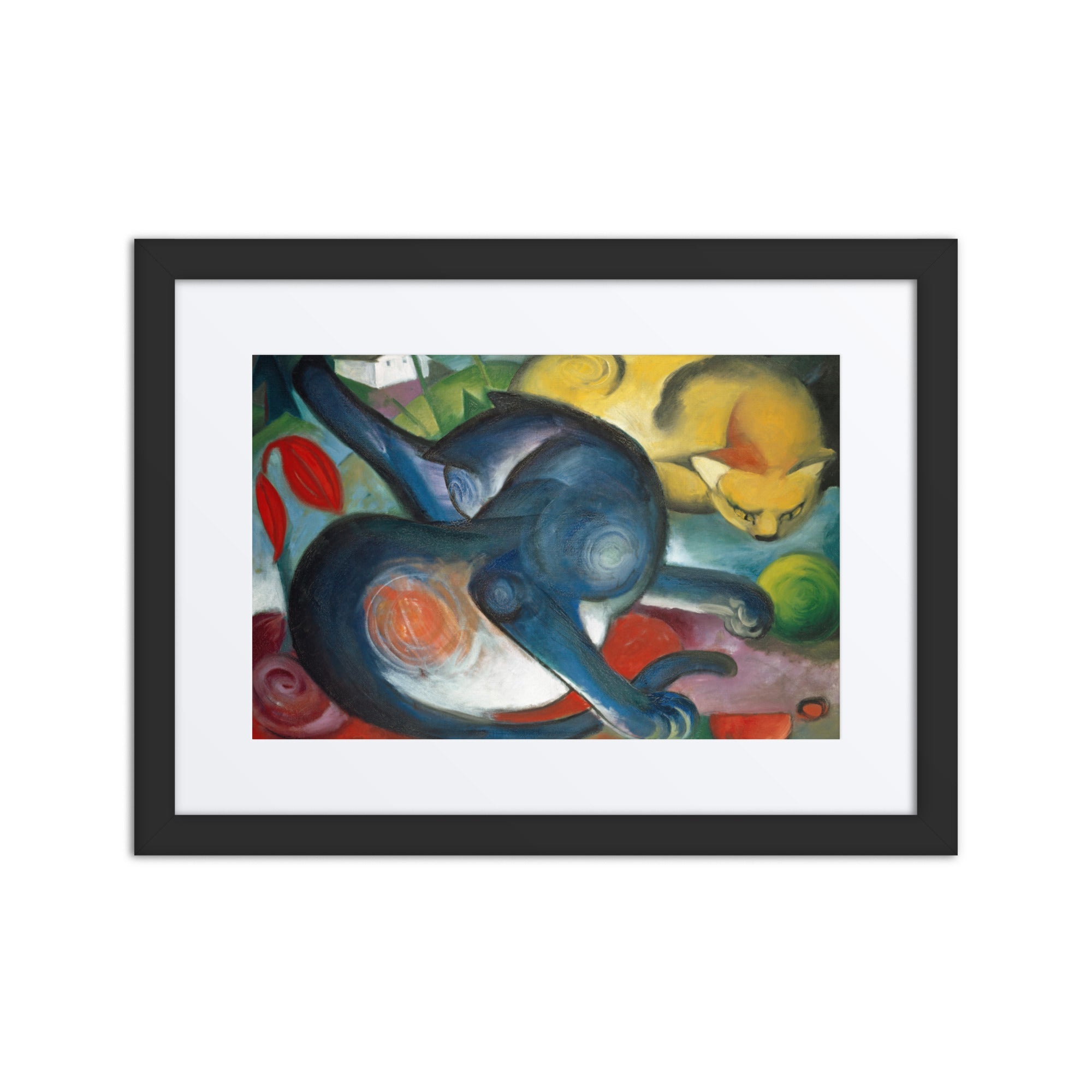 Sebastian & Clementine Two Cats, Blue and Yellow Premium Framed Poster
