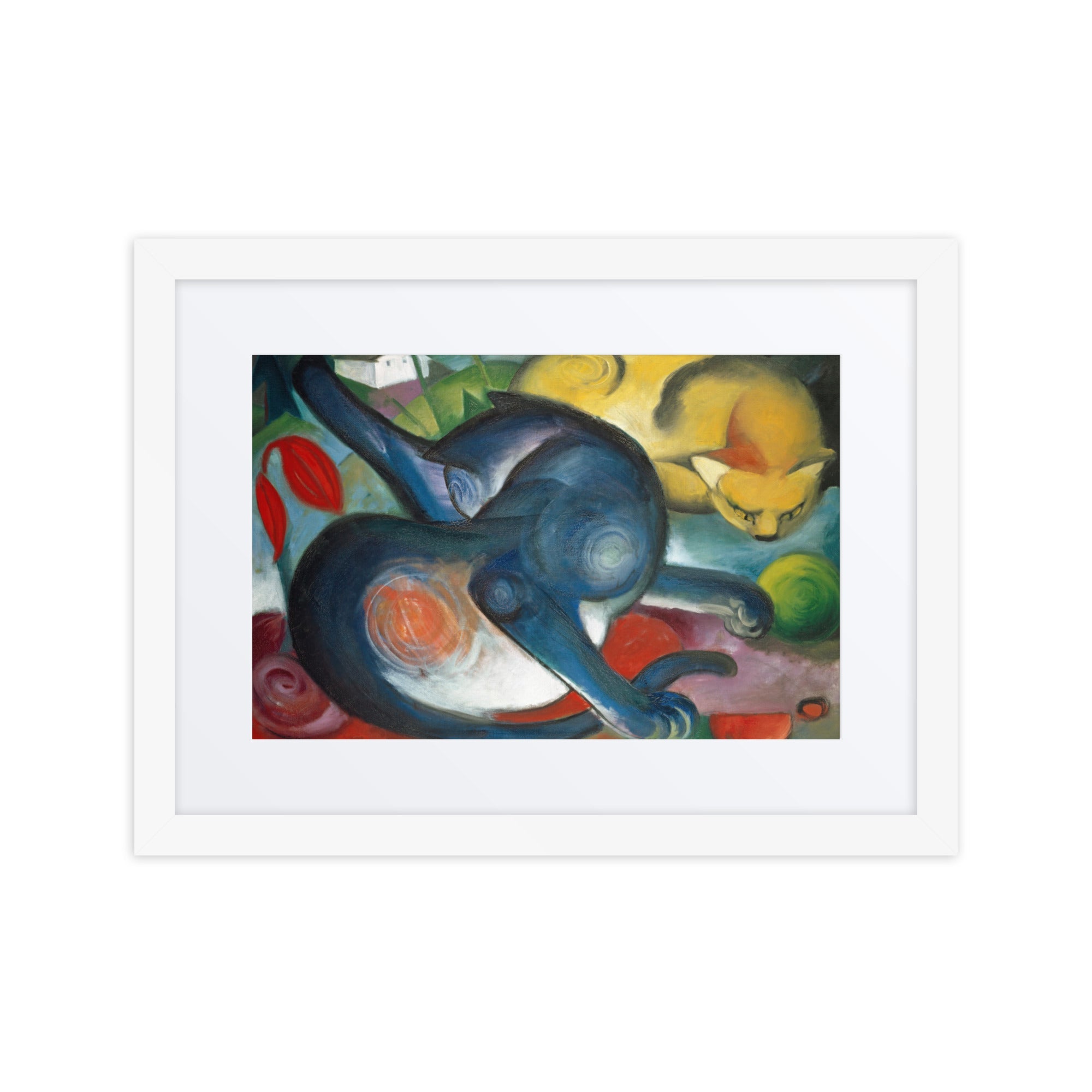 Sebastian & Clementine Two Cats, Blue and Yellow Premium Framed Poster