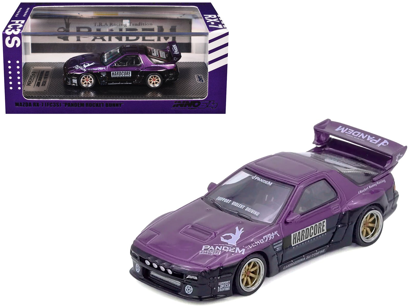 Mazda RX7 (FC3S) "Pandem Rocket Bunny" Kit Purple Metallic and Black 1/64 Diecast Model Car by Inno Models  free shipping USA