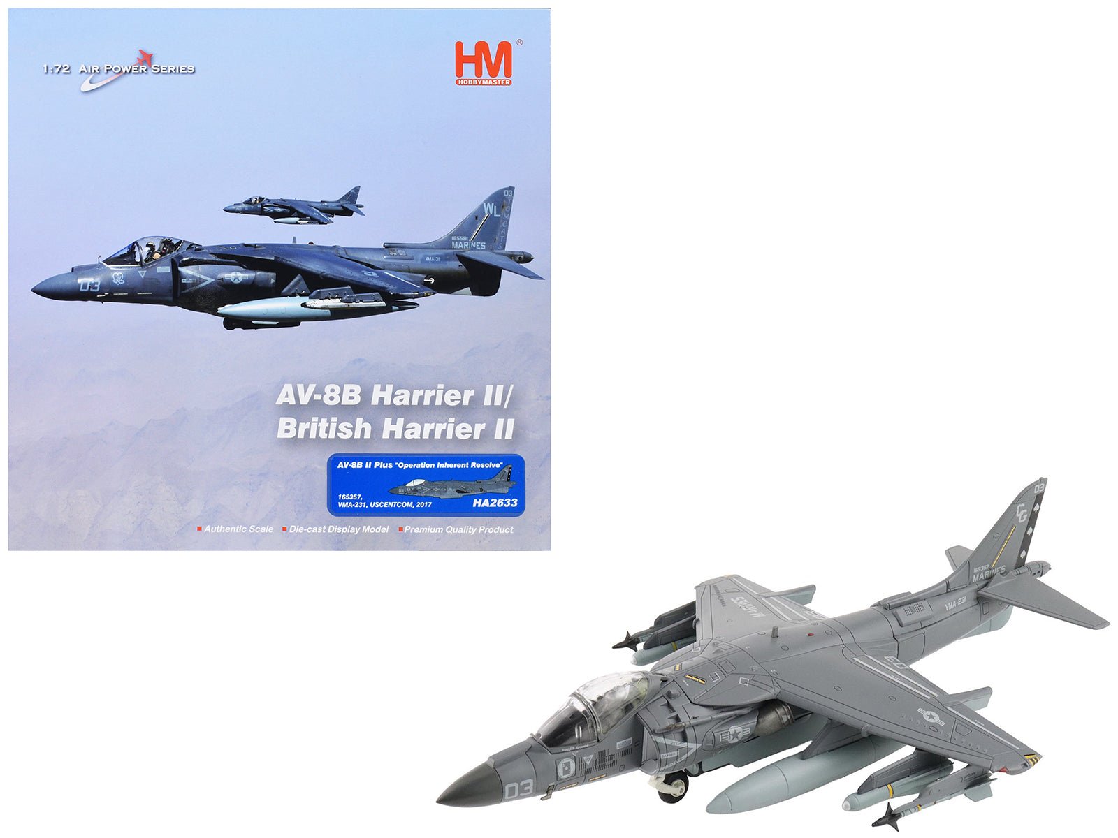 McDonnell Douglas AV-8B Plus Harrier II Aircraft "165357 VMA-231 Ace of Spades Operation Inherent Resolve USCENTCOM" (2017) United States Marine Corps "Air Power Series" 1/72 Diecast Model by Hobby Master  free shipping USA